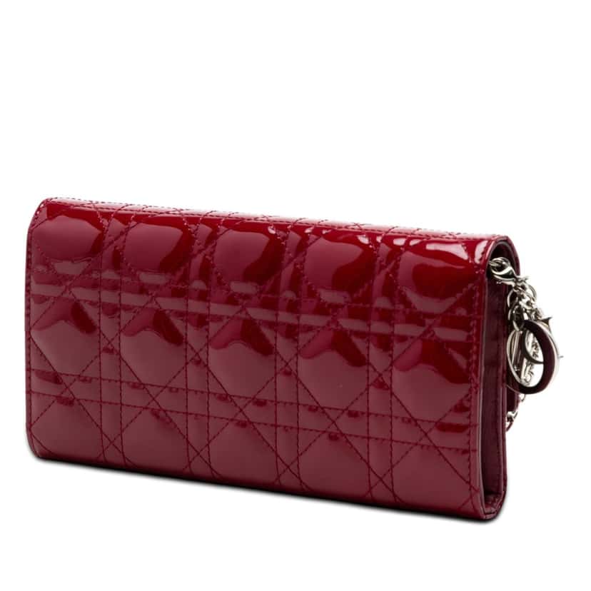 Dior Patent Cannage Lady Dior Wallet On Chain Red Leather Very good condition - Back View
