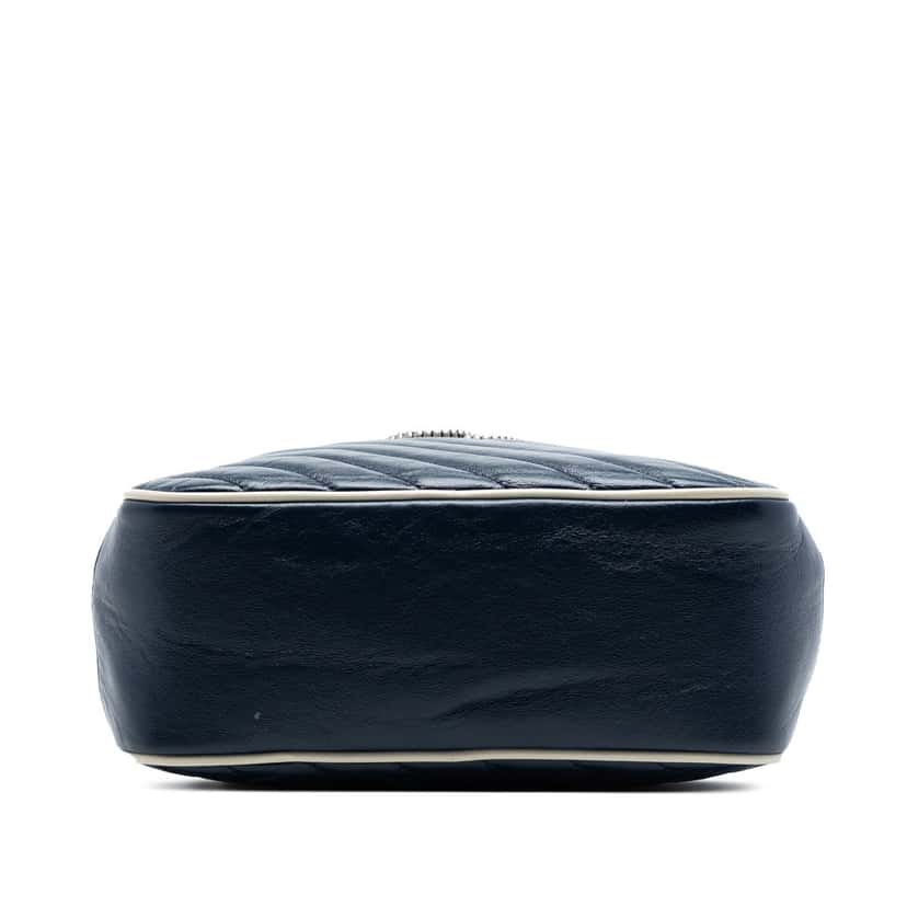 Gucci Small GG Marmont Matelasse Diagonal Leather Torchon Bamboo Satchel Blue Leather Very good condition - Inside View