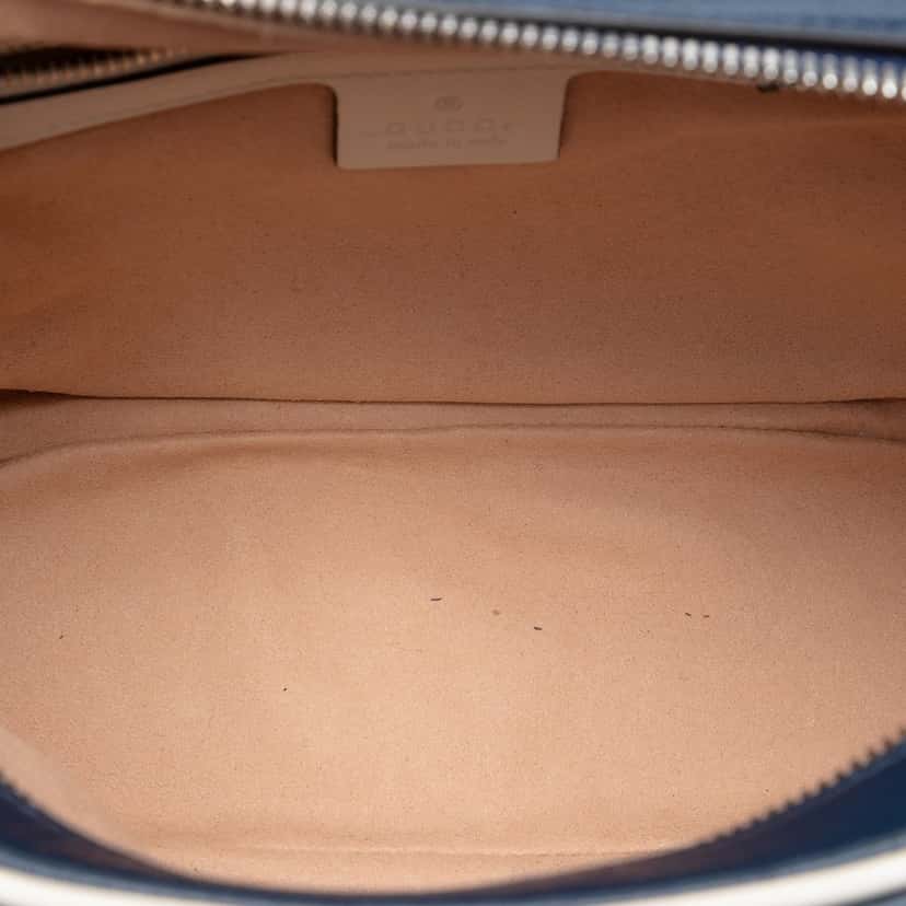 Gucci Small GG Marmont Matelasse Diagonal Leather Torchon Bamboo Satchel Blue Leather Very good condition - Model View