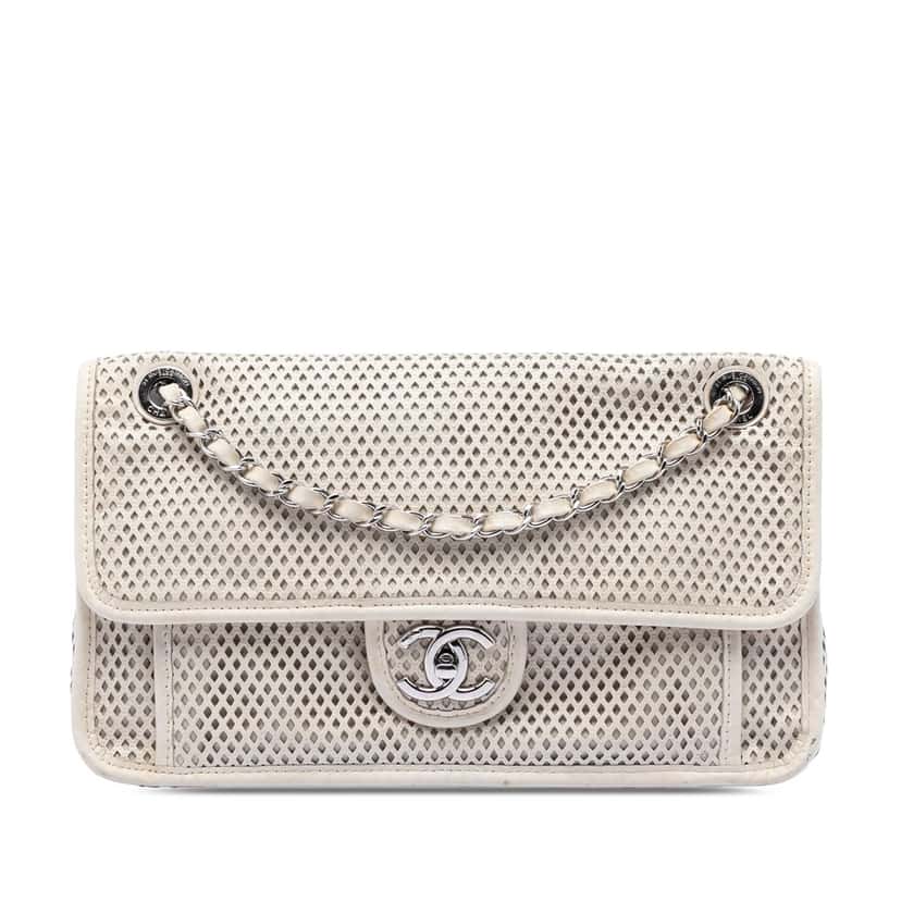 Chanel Medium Perforated Calfskin Up In The Air Flap White Leather Very good condition - Front View