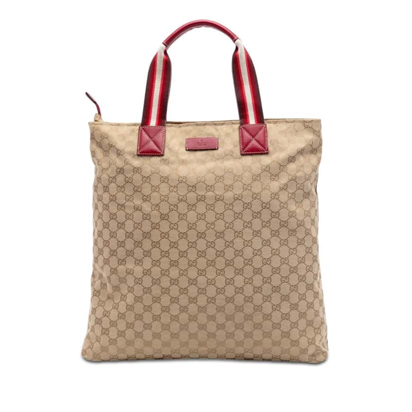 Gucci GG Canvas Web Vertical Tote Beige Very good condition - Front View