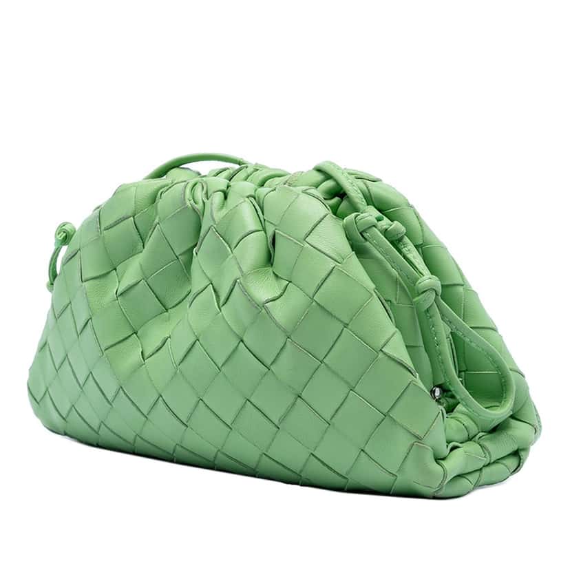 Bottega Veneta Nappa Intrecciato The Mini Pouch Crossbody Green Leather Very good condition - Back View