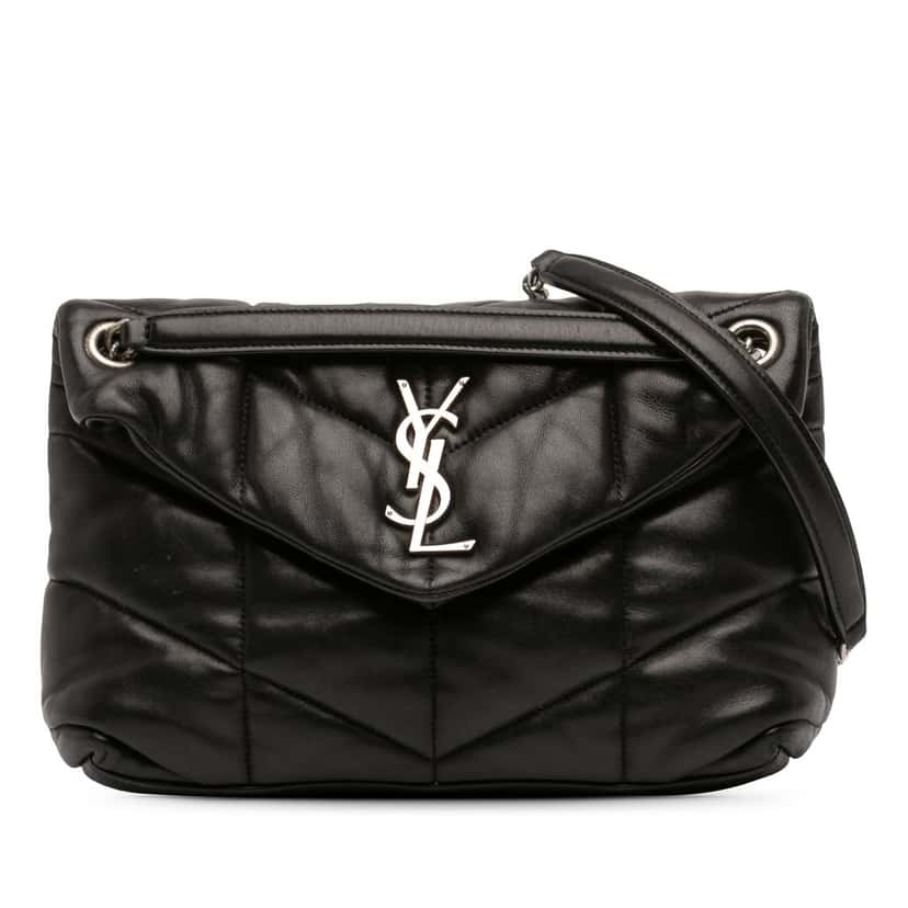 Saint Laurent Small Matelasse Lambskin Monogram Loulou Puffer Shoulder Bag Black Leather Very good condition - Front View