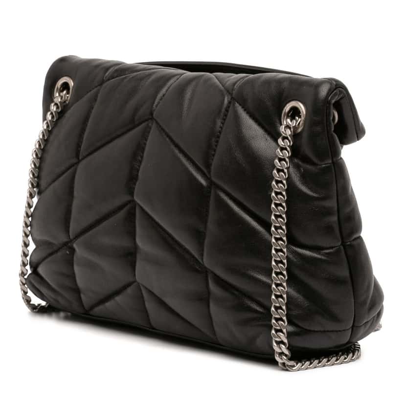 Saint Laurent Small Matelasse Lambskin Monogram Loulou Puffer Shoulder Bag Black Leather Very good condition - Back View