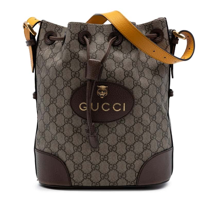 Gucci GG Supreme Neo Vintage Drawstring Bucket Bag Beige Very good condition - Front View