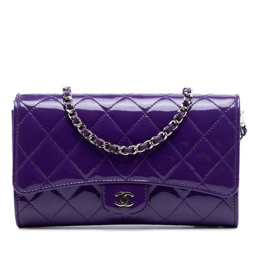 Chanel CC Quilted Patent Wallet On Chain Purple Leather Very good condition - Front View