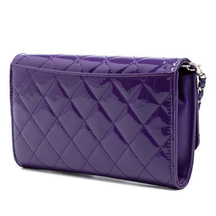 Chanel CC Quilted Patent Wallet On Chain Purple Leather Very good condition - Back View