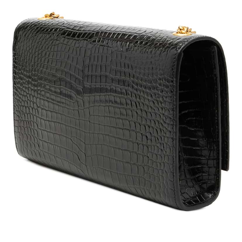Saint Laurent Medium Croc Embossed Patent Monogram Kate Tassel Crossbody Black Leather Very good condition - Back View