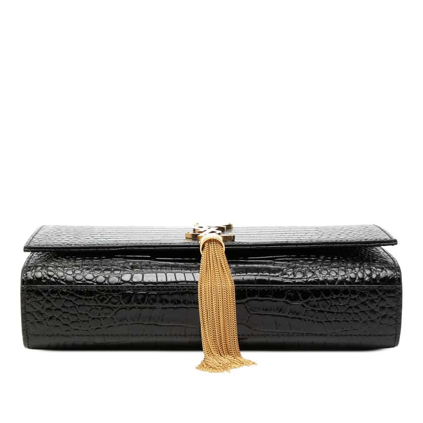 Saint Laurent Medium Croc Embossed Patent Monogram Kate Tassel Crossbody Black Leather Very good condition - Inside View