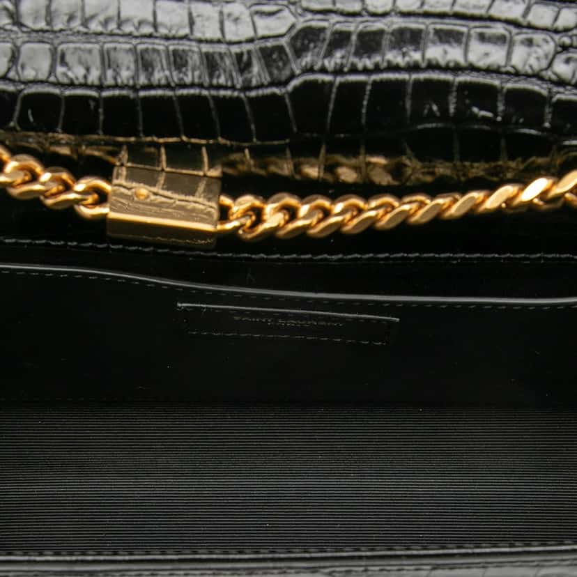 Saint Laurent Medium Croc Embossed Patent Monogram Kate Tassel Crossbody Black Leather Very good condition - Model View