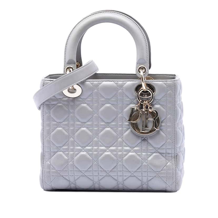 Dior Medium Pearlescent Lambskin Cannage Lady Dior Other Leather Very good condition - Front View