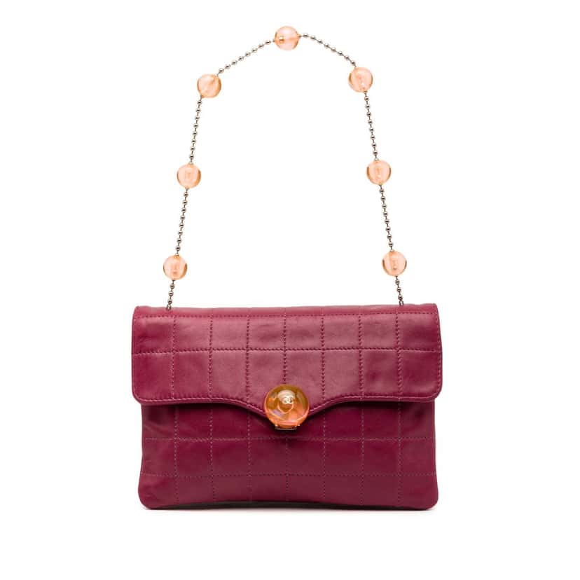 Chanel CC Choco Bar Lambskin Beaded Chain Flap Purple Leather Very good condition - Front View