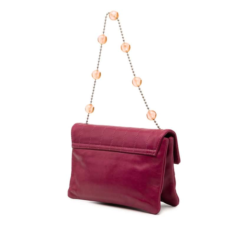Chanel CC Choco Bar Lambskin Beaded Chain Flap Purple Leather Very good condition - Back View