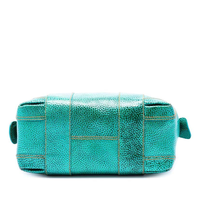 Fendi Metallic Pebbled Leather Mixed Media Boston Bag Green Leather Very good condition - Inside View