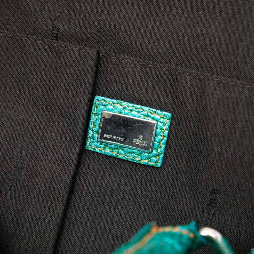 Fendi Metallic Pebbled Leather Mixed Media Boston Bag Green Leather Very good condition - Box View