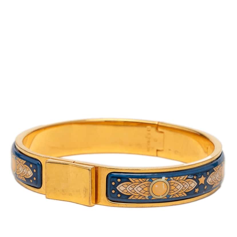 Hermès Narrow Printed Enamel Loquet Hinge Bracelet Blue Very good condition - Back View