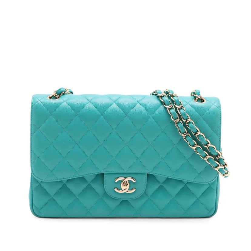 Chanel Jumbo Classic Caviar Double Flap Blue Leather Very good condition - Front View