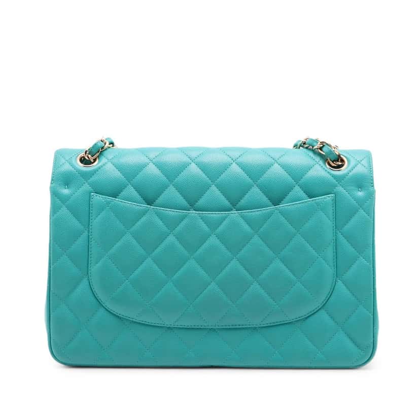 Chanel Jumbo Classic Caviar Double Flap Blue Leather Very good condition - Back View