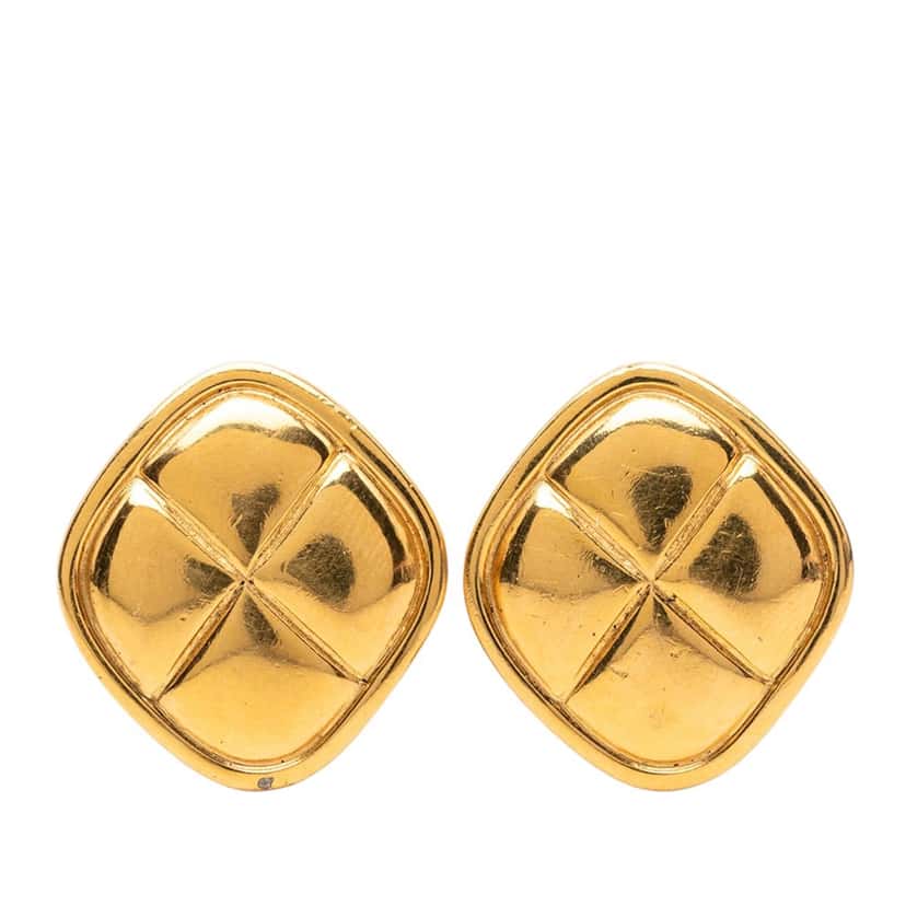 Chanel Quilted Gold Plated Rhombus Clip On Earrings Gold Metal Very good condition - Front View