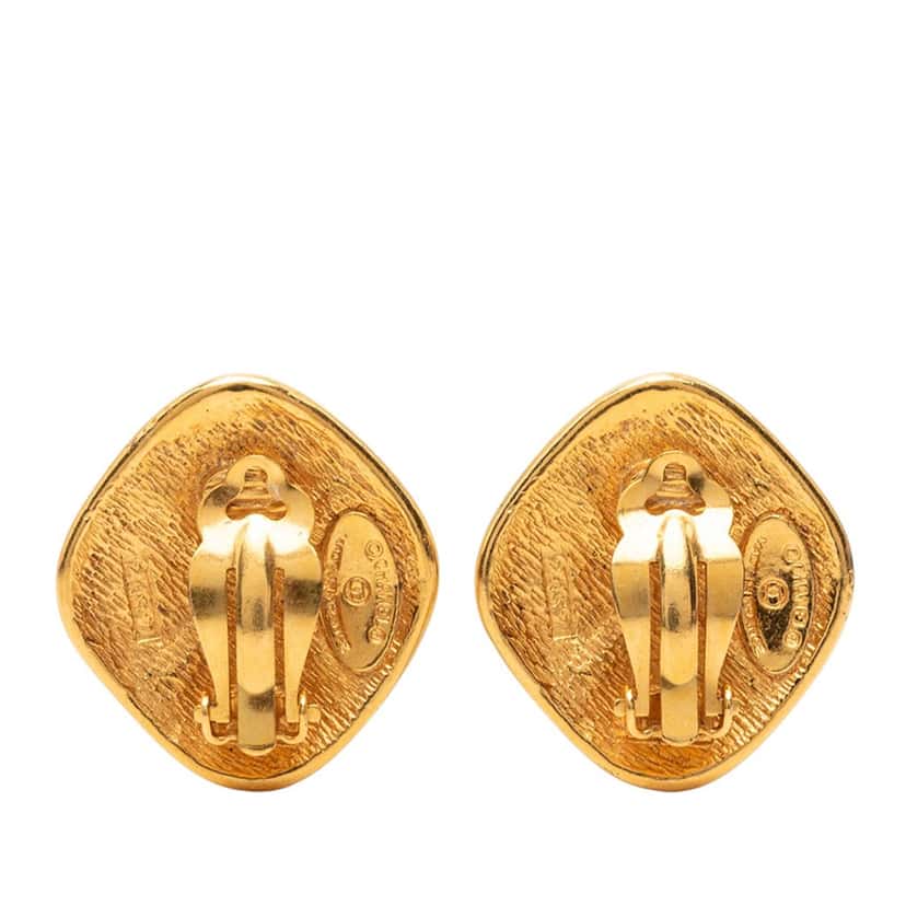 Chanel Quilted Gold Plated Rhombus Clip On Earrings Gold Metal Very good condition - Back View