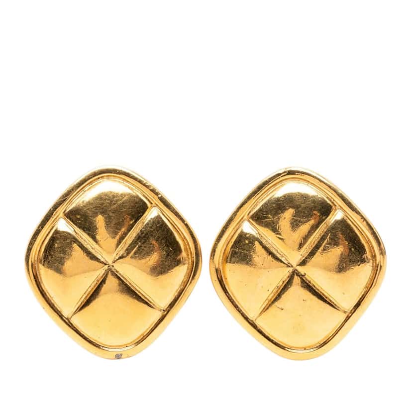 Chanel Quilted Gold Plated Rhombus Clip On Earrings Gold Metal Very good condition - Inside View