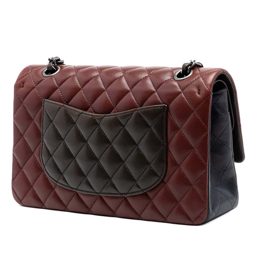 Chanel Medium Classic Tricolor Lambskin Double Flap Red Leather Very good condition - Back View