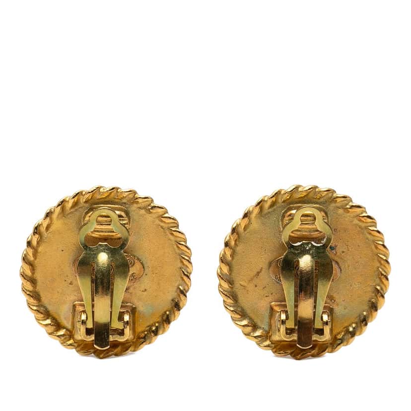 Chanel CC Gold Plated and Resin Button Clip On Earrings Gold Metal Very good condition - Back View