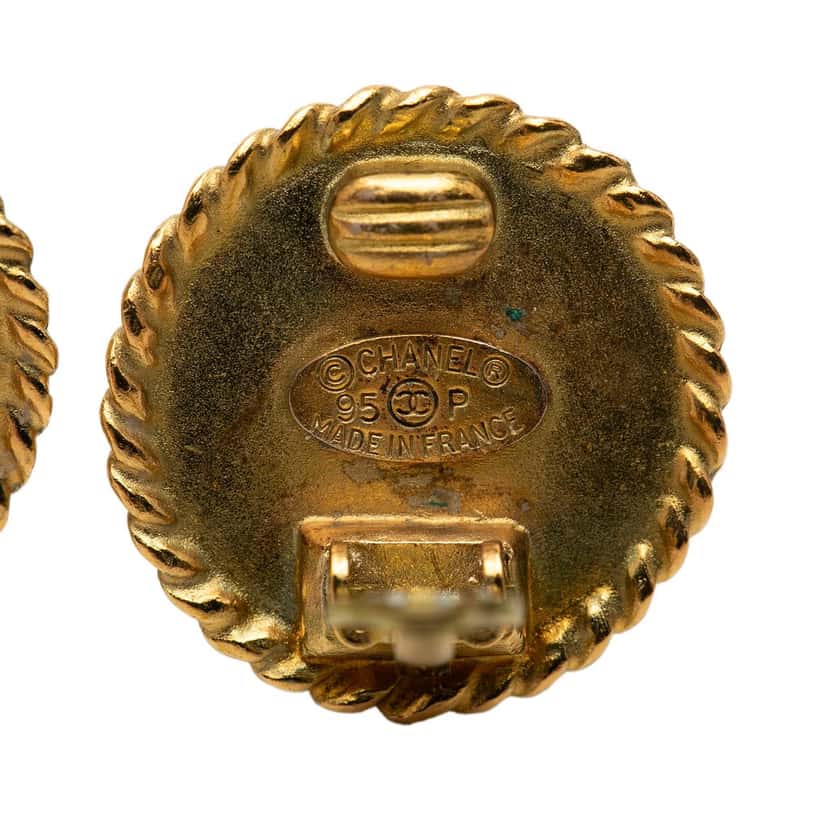 Chanel CC Gold Plated and Resin Button Clip On Earrings Gold Metal Very good condition - Inside View