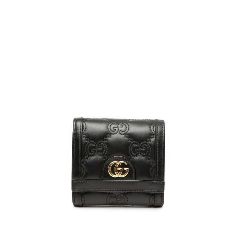 Gucci GG Matelasse Calfskin Card Case Wallet Black Leather Very good condition - Front View