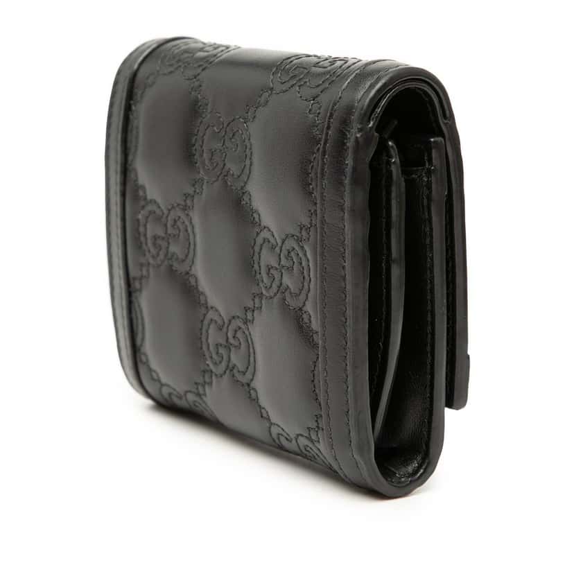 Gucci GG Matelasse Calfskin Card Case Wallet Black Leather Very good condition - Back View