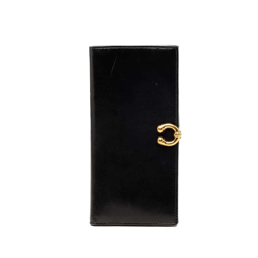 Gucci Calfskin Horseshoe Long Wallet Black Leather Very good condition - Front View