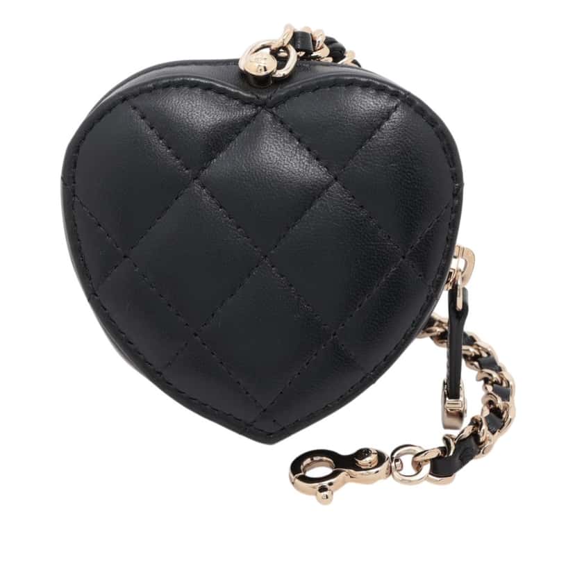 Chanel Mini Lambskin CC in Love Heart Key Chain and Bag Charm Black Leather Very good condition - Back View