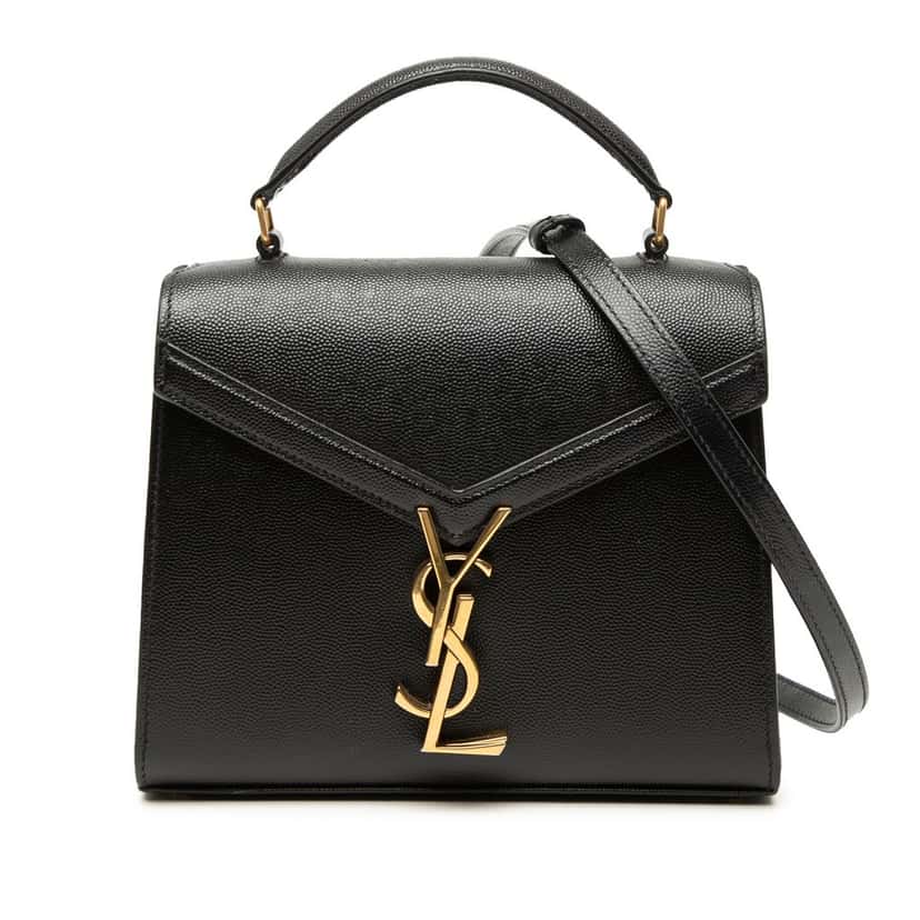 Saint Laurent Mini Grain de Poudre Monogram Cassandra Top Handle Bag Black Leather Very good condition - Front View