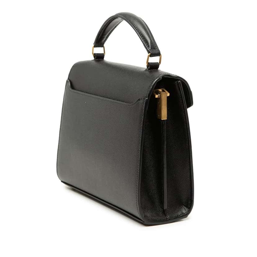 Saint Laurent Mini Grain de Poudre Monogram Cassandra Top Handle Bag Black Leather Very good condition - Back View