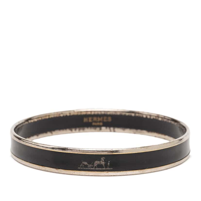 Hermès Narrow Caleche Enamel Bracelet 65 Black Very good condition - Front View