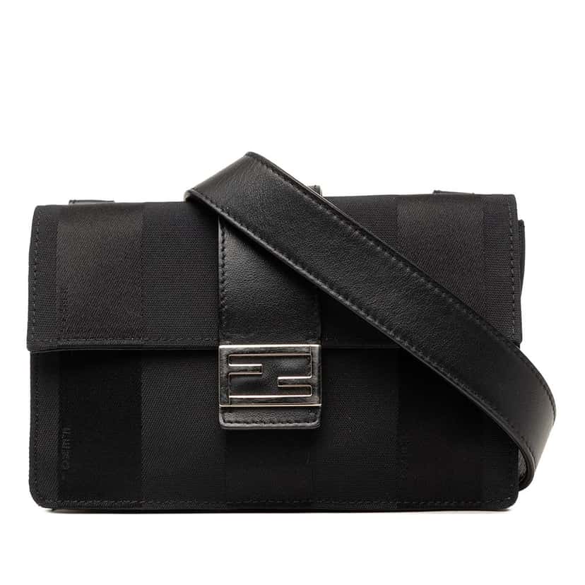 Fendi Pequin Nylon Convertible Baguette Pouch Black Very good condition - Front View