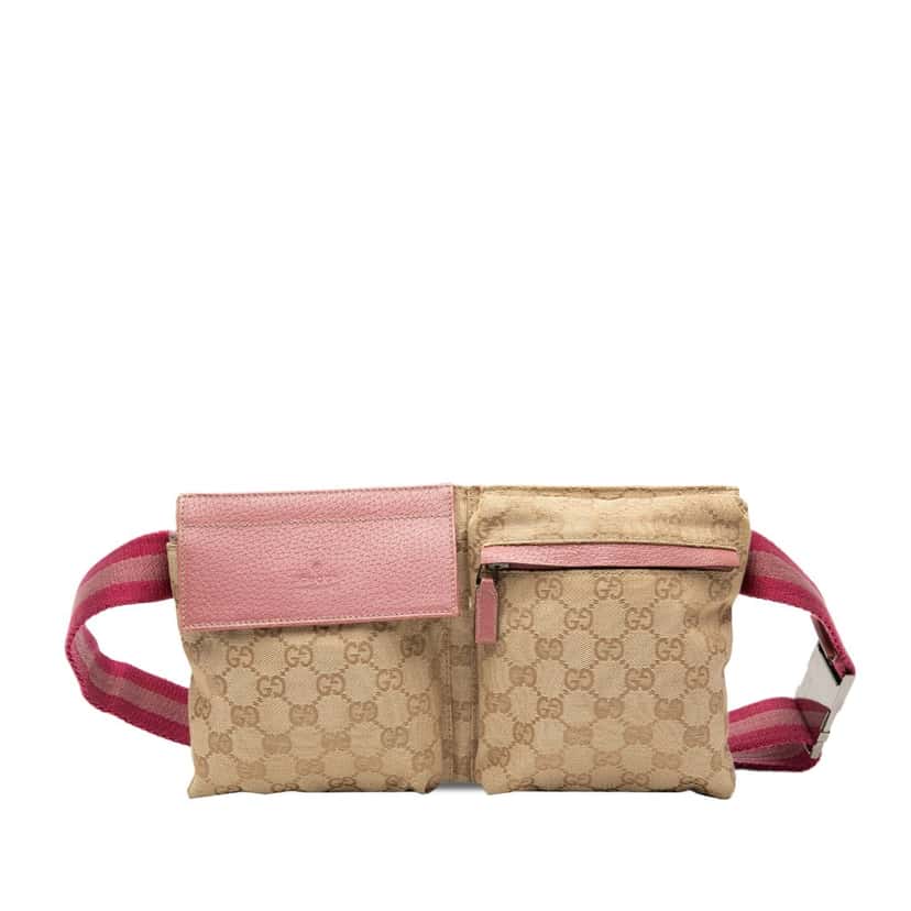 Gucci GG Canvas Web Double Pocket Belt Bag Beige Very good condition - Front View