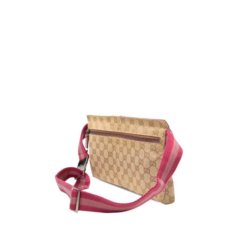 Gucci GG Canvas Web Double Pocket Belt Bag Beige Very good condition - Back View