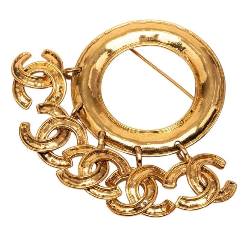 Chanel CC Gold Plated Five Charm Ring Brooch
