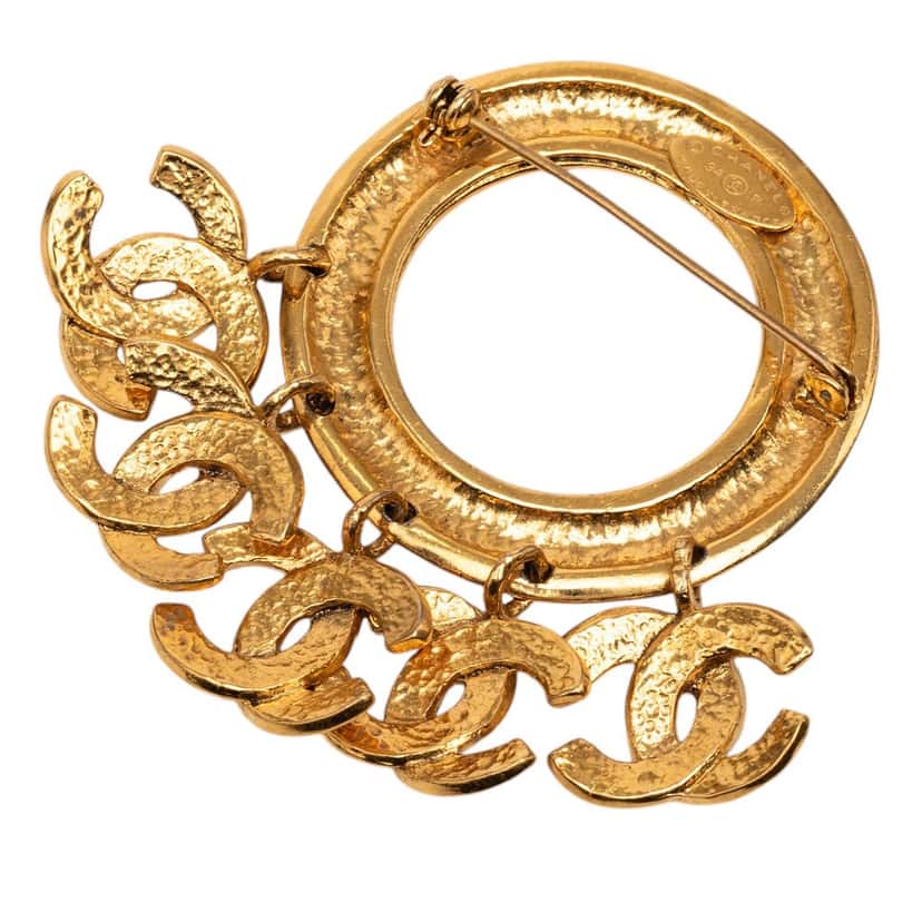 Chanel CC Gold Plated Five Charm Ring Brooch Gold Metal Very good condition - Back View