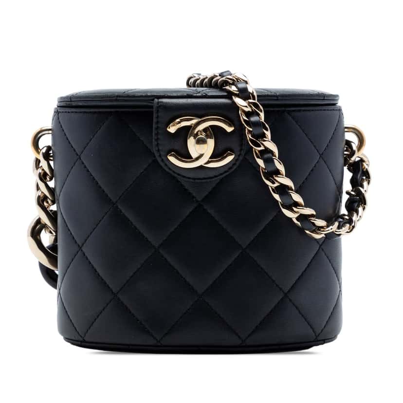 Chanel CC Lambskin Elegant Chain Vanity Case Black Leather Very good condition - Front View