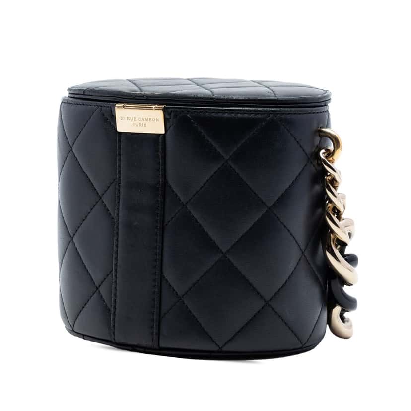 Chanel CC Lambskin Elegant Chain Vanity Case Black Leather Very good condition - Back View