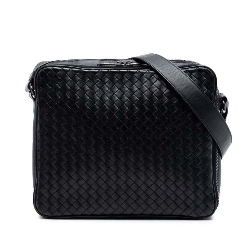 Bottega Veneta Nappa Intrecciato Messenger Bag Black Leather Very good condition - Front View