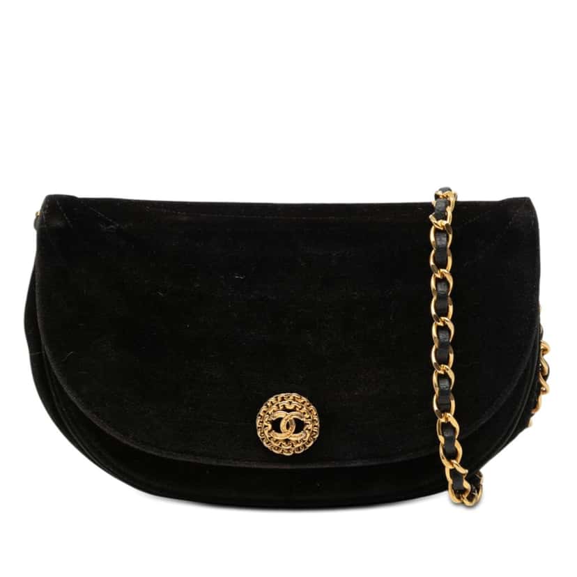 Chanel CC Quilted Velvet Half Moon Flap Black Very good condition - Front View