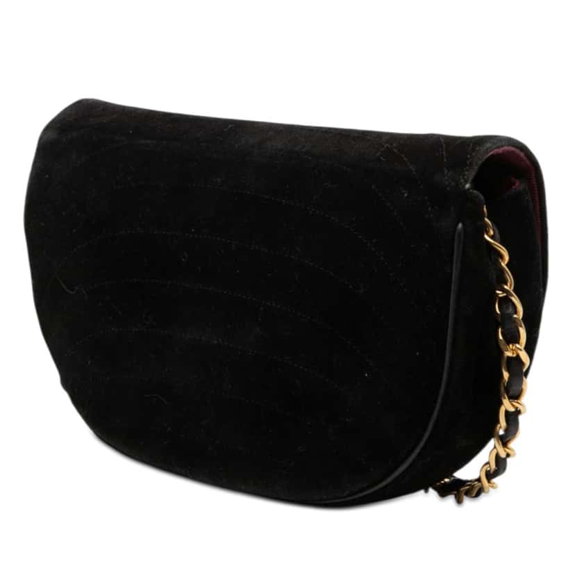 Chanel CC Quilted Velvet Half Moon Flap Black Very good condition - Back View