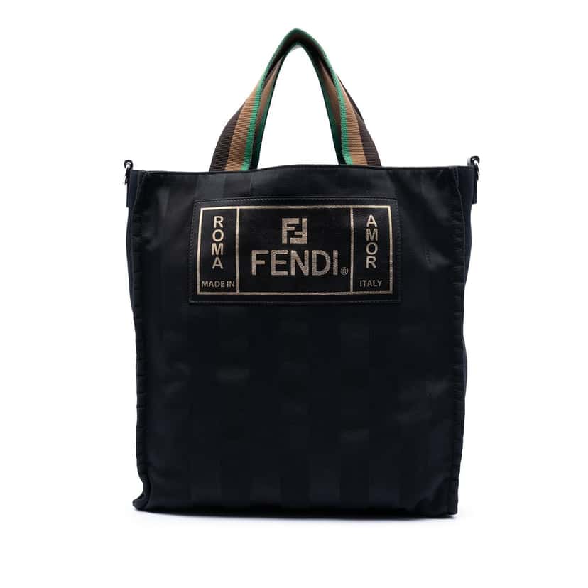 Fendi Pequin Nylon Roma Amor Tote Black Very good condition - Front View
