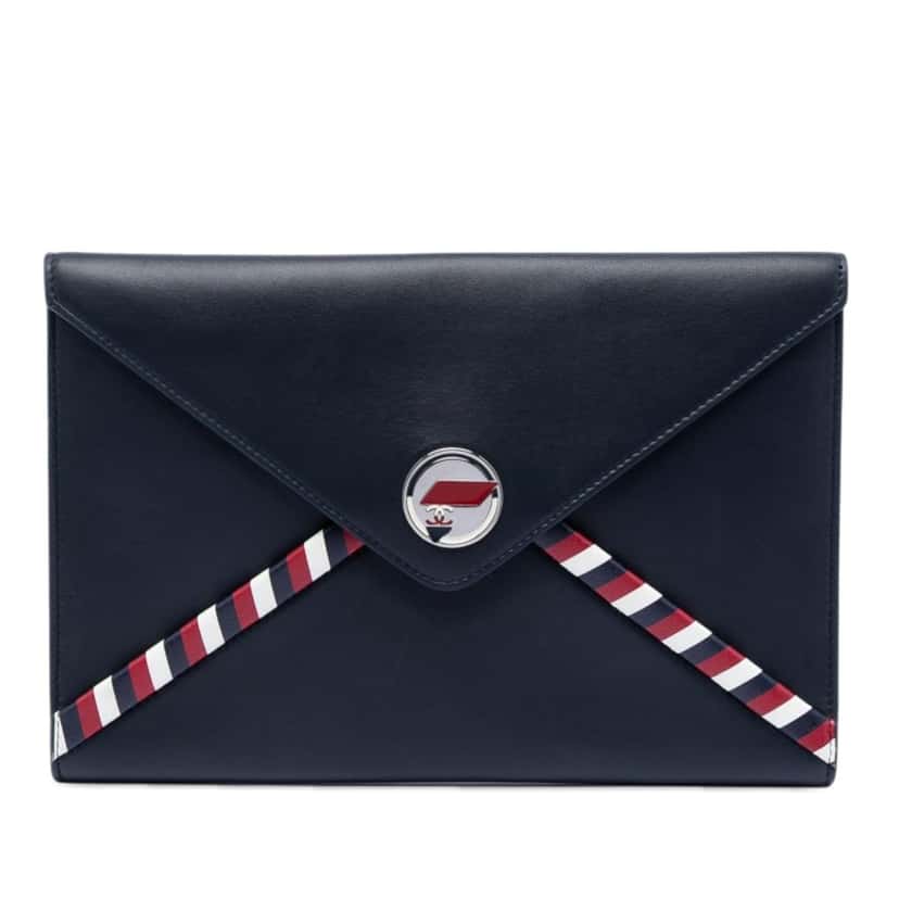 Chanel Lambskin Airlines Envelope Clutch Blue Leather Very good condition - Front View
