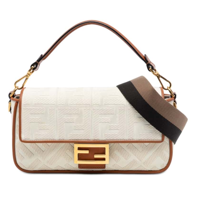 Fendi Zucca Embroidered Canvas Baguette Satchel Beige Never worn, with tag - Front View