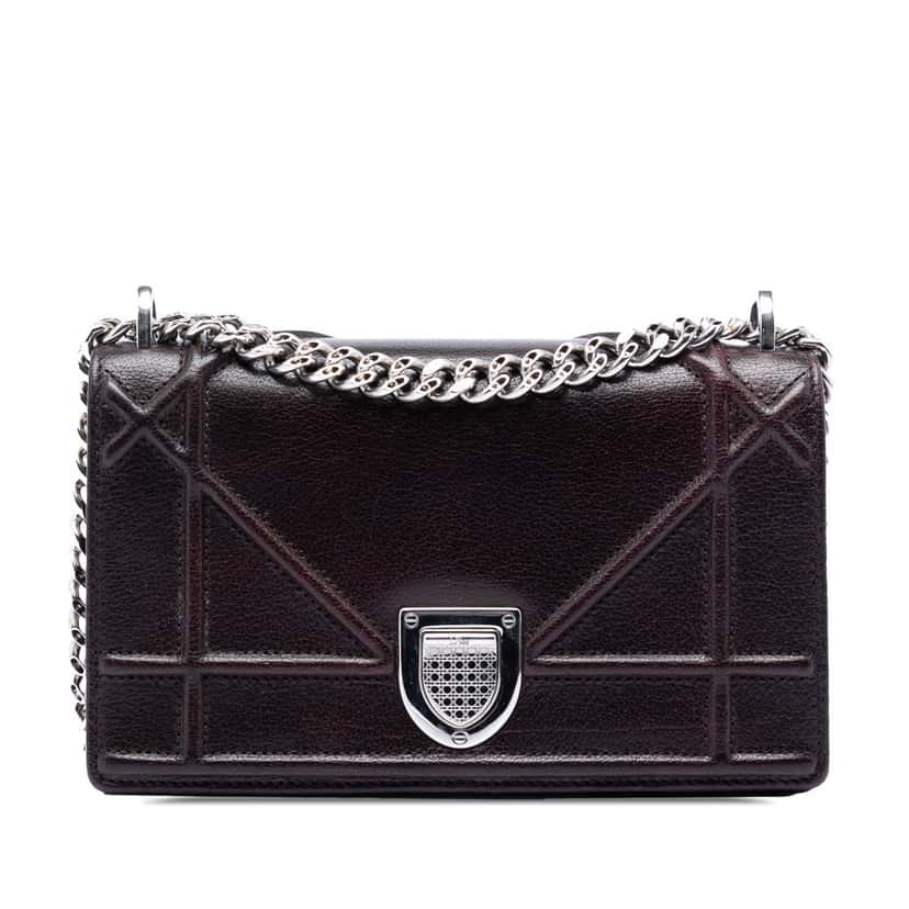 Dior Mini Grained Calfskin Diorama Flap Brown Leather Very good condition - Front View