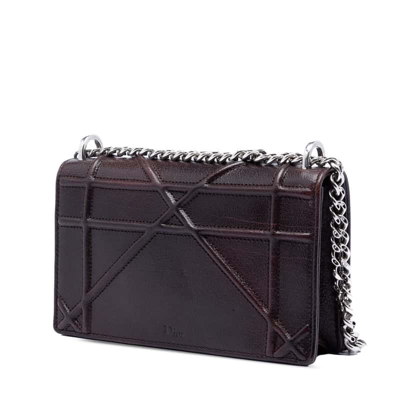 Dior Mini Grained Calfskin Diorama Flap Brown Leather Very good condition - Back View